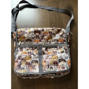 LeSportsac Tokodoki‎ Messenger Crossbody Bag Gray/multi Nylon,Pockets,Laptop,ZIP
